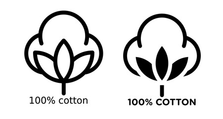 100 Persent cotton Icons set in solid and thin line style