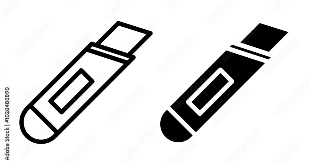 Poster cutter icons set in solid and thin line style