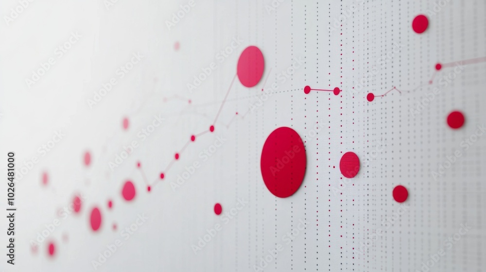 Poster abstract data visualization with red circles and lines