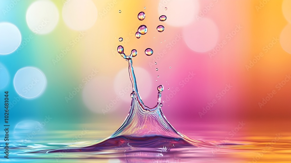 Poster vivid neon splash - dynamic water droplets against a colorful backdrop studio shot with sharp detail