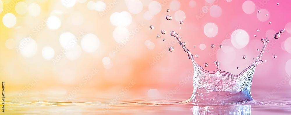 Poster vibrant water droplets splashing on a glossy surface � colorful mist capturing dynamic motion in a s