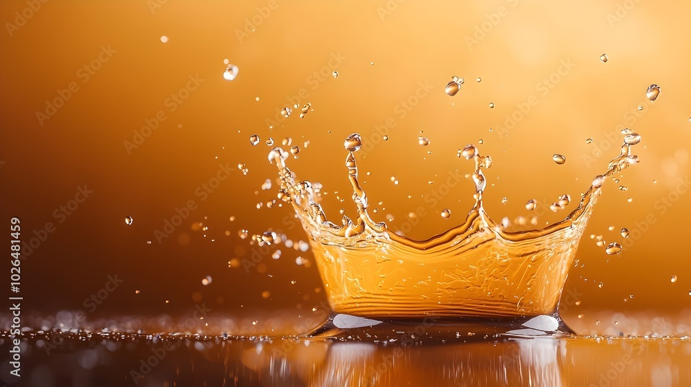 Poster futuristic metallic droplets splashing on glossy surface - artistic liquid motion highlighted by pre