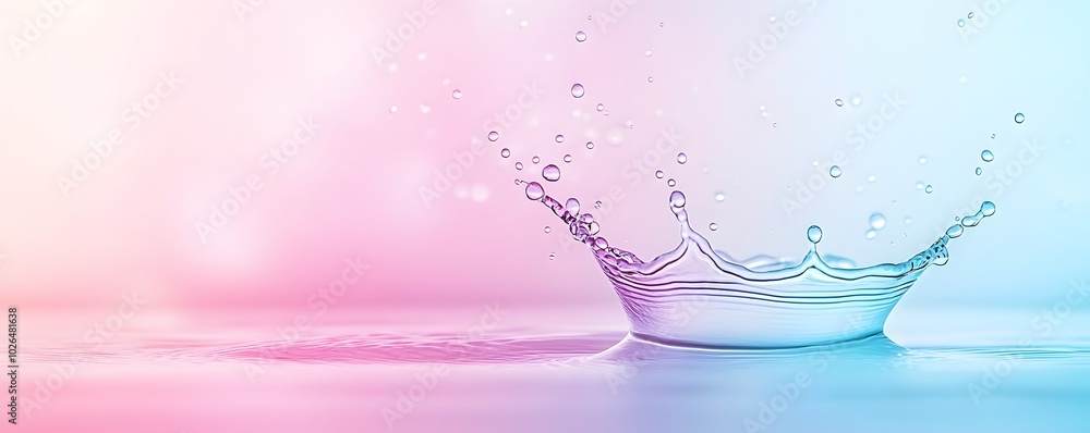 Poster vibrant water droplets splashing on minimalistic gradient background - captivating studio lighting s