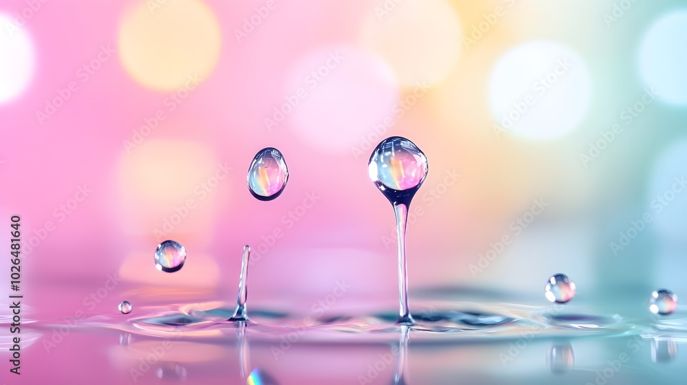 Poster iridescent droplets in fluid motion - captivating abstract colors reflecting in studio lighting for 