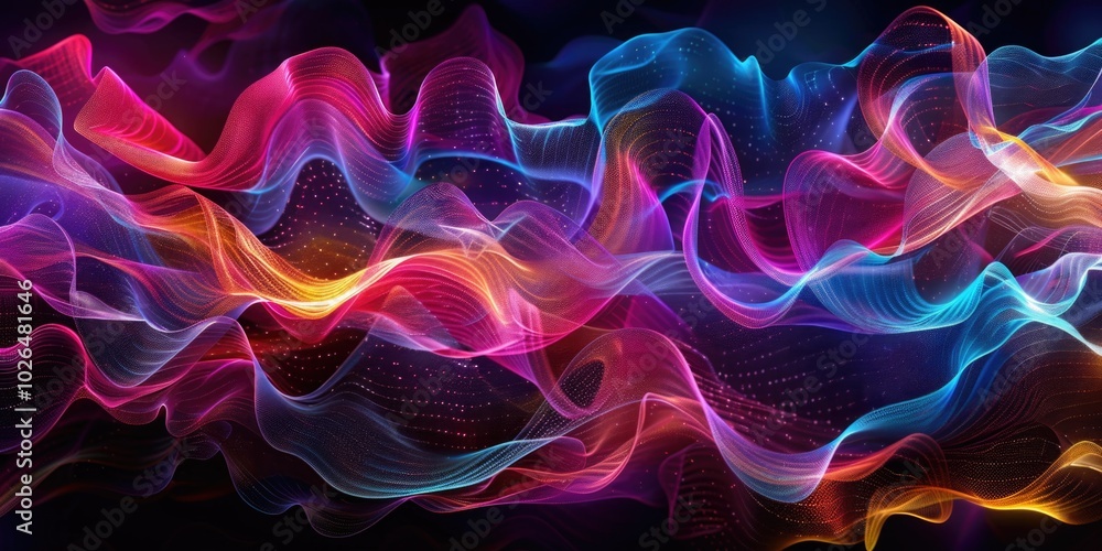 Poster colorful abstract design with wavy lines, suitable for use as a decorative element or texture