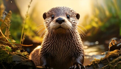 Fototapeta premium A very cute baby Otter standing in the wild