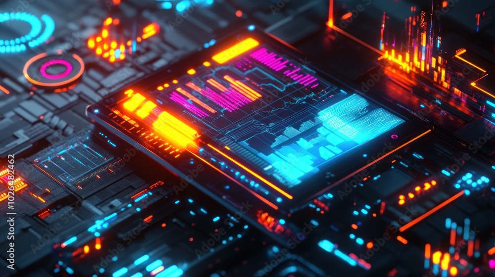 Aufkleber a vibrant digital interface showcasing data visualization and technology elements.
