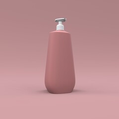 Elegant cosmetic bottle closeup on light red background. Modern cover design. 3d illustration.