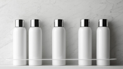 This image showcases white cylindrical deodorant bottles with a sophisticated design in a clean, minimalist setting. Ideal for promoting eco-friendly and stylish personal care products.