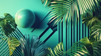 Craft an image of refreshing green geometry with an abstract background adorned by energetic geometric stripes