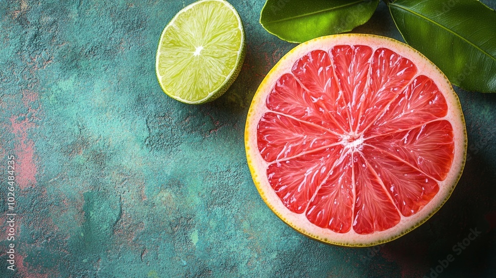 Aufkleber a slice of grapefruit is on a table next to a lime