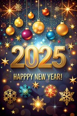 Happy New Year 2025 design festive fireworks wallpaper hd