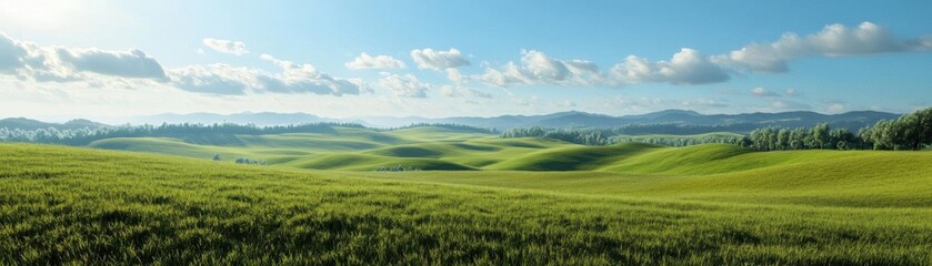 Fototapeta premium Rolling hills panoramic scene flat design front view countryside expanse 3D render Complementary Color Scheme