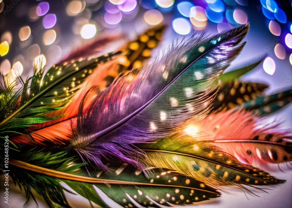 Poster abstract bird feather design in double exposure for invitations and textiles