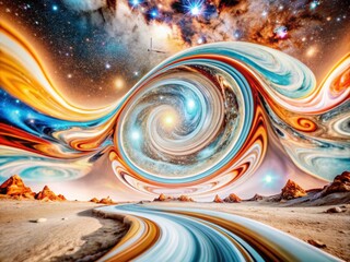 Abstract Blue and Orange Swirls in a Starry Night - Panoramic Photography for Stunning Visuals