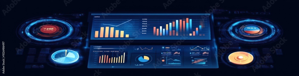Aufkleber a futuristic dashboard displaying various data visualizations and analytics.