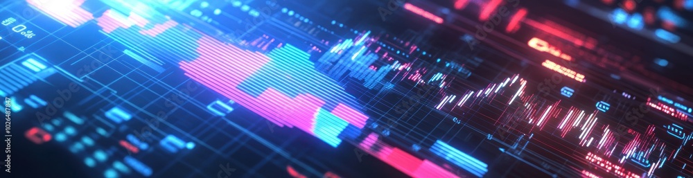Poster a digital representation of financial data with charts and graphs.
