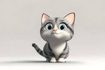 Obraz premium A cute, cartoon-style gray kitten with big eyes and a friendly expression.