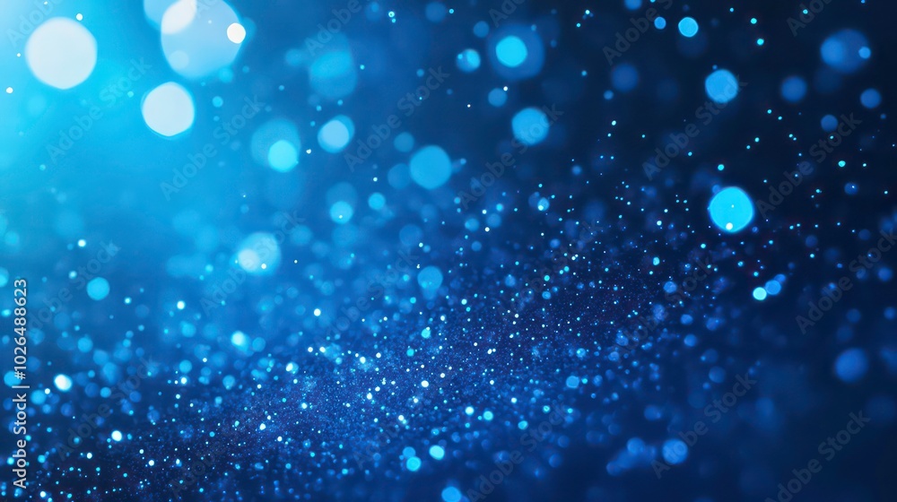 Poster abstract blue background with bokeh effect and light rays.