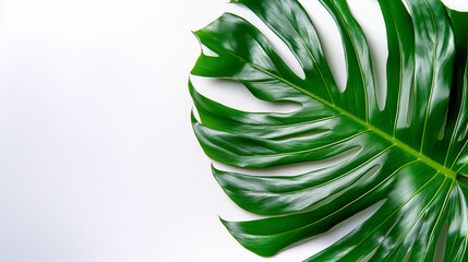 A lush tropical green palm leaf stands out against a pristine white background, evoking a sense of tranquility and the beauty of nature. Perfect for enhancing decor or inspiring creativity