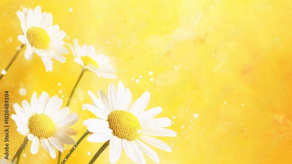 Sticker A vibrant illustration of daisies against a bright yellow background, evoking warmth and joy.