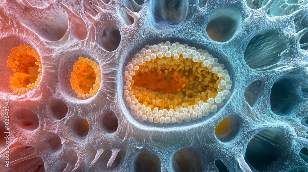 Poster a detailed cross-section of a virus, showing its internal structure