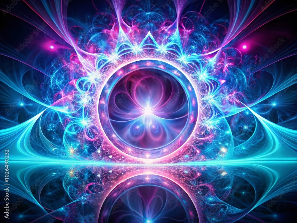 Aufkleber Abstract fractal energy circle featuring a vibrant pink and blue background. This dynamic loop design is perfect for digital art and captivating