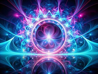 Obraz premium Abstract fractal energy circle featuring a vibrant pink and blue background. This dynamic loop design is perfect for digital art and captivating