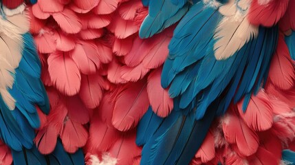 Fototapeta premium Close-up of pink and blue feathers, creating a vibrant, abstract pattern.