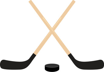 vector crossed hockey sticks and hockey puck isolated on white background. hockey sport game icon