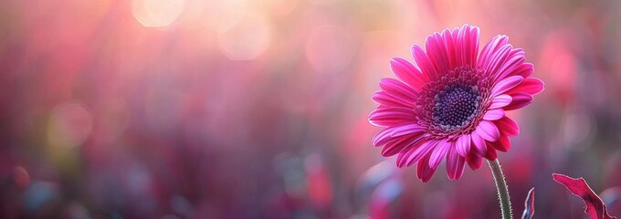 A vibrant pink flower stands out against a softly blurred background, evoking beauty and tranquility.