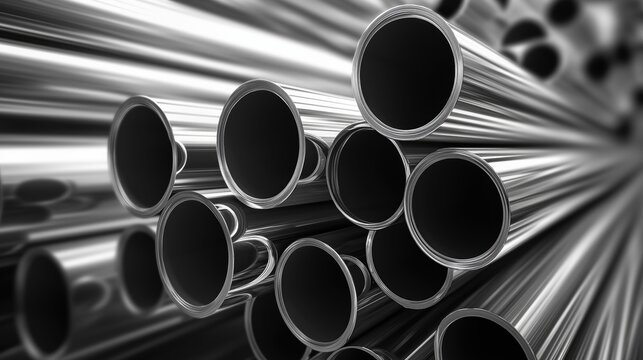 Industrial Material: Rows of Stainless Steel Pipes