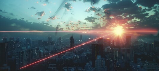 Advanced Missile Defense System Over Urban Skyline for Security and Urban Planning Design