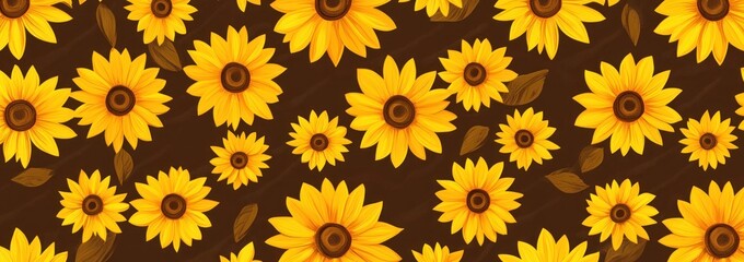 A vibrant pattern of sunflowers against a dark background, evoking warmth and cheer.