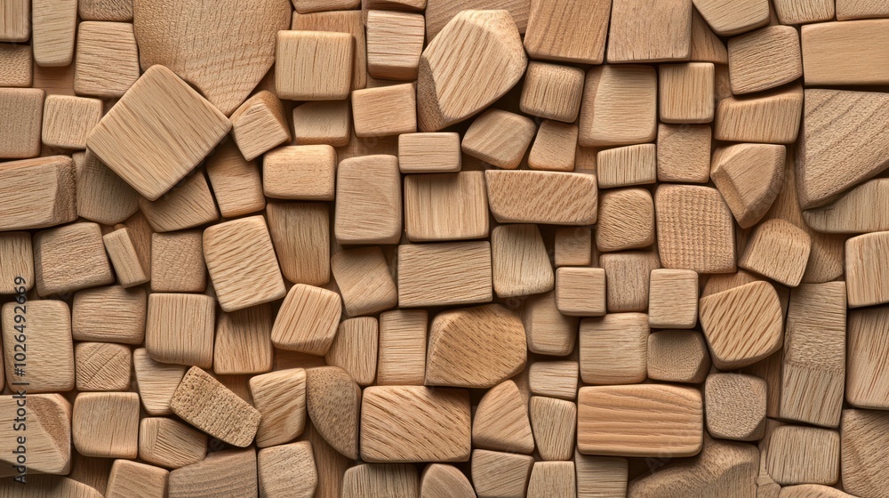 Poster a collection of various wooden blocks arranged in a textured pattern.