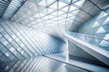 Obraz premium Abstract Minimal White Geometric Shapes on a Silver Technology Background for Modern Architectural Photography