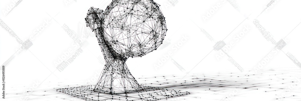 Poster a wireframe globe design representing global connectivity and technology.