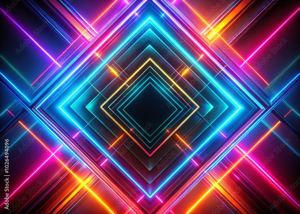 Poster abstract neon lines technology background with square shapes for modern design