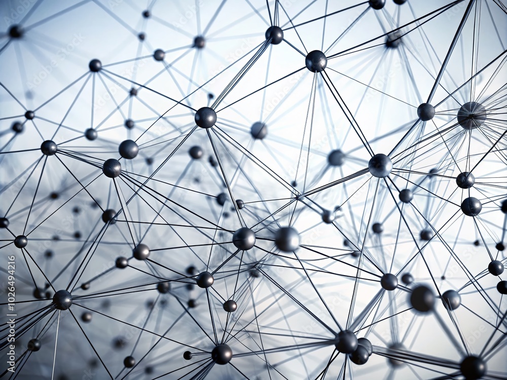 Poster abstract network structure with black nodes and connections on white background for creative design