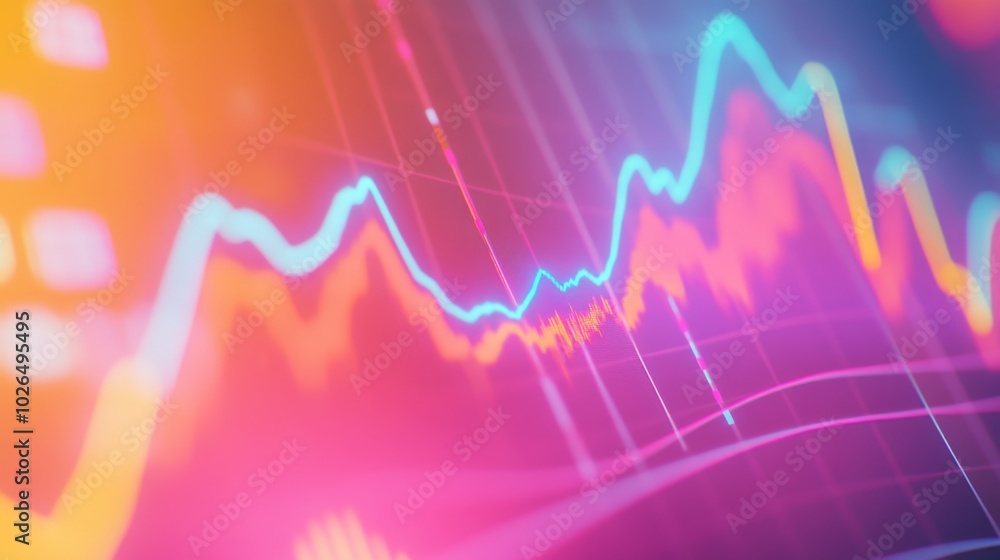 Poster colorful abstract graph with dynamic data lines