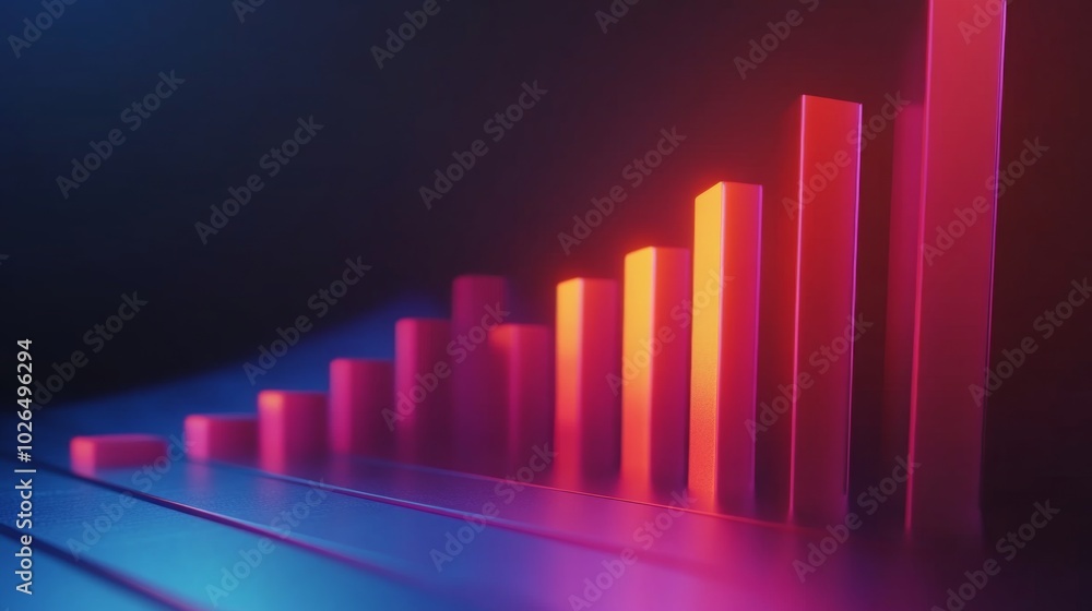 Poster vibrant bar graph with neon glow effect