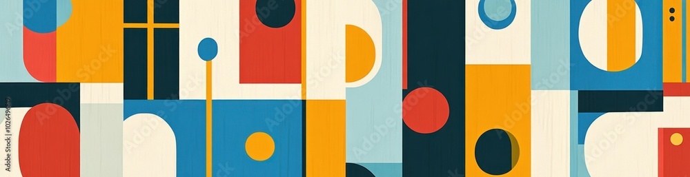Poster abstract geometric design featuring colorful shapes and patterns.