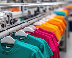 Fototapeta premium Fully automated textile factory with smart machines processing and assembling clothing