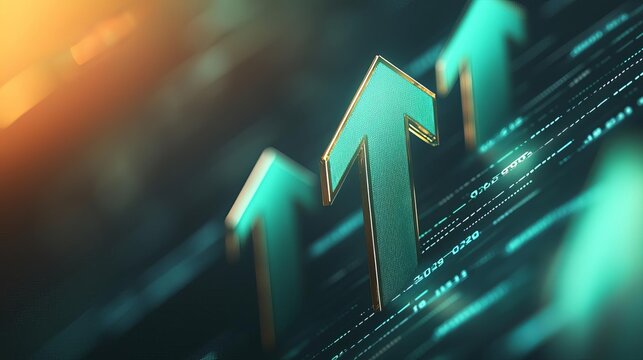 Abstract representation of economic growth with rising green arrows, financial charts in the background, minimalistic yet powerful