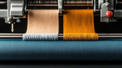 Hightech textile machinery weaving fabric, showcasing advanced technology in clothing production