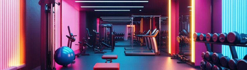 Obraz premium Exercise routine with vibrant equipment, sleek gym setup, dynamic energy.