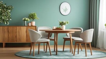 Modern Minimalist Dining Space with Green Accents