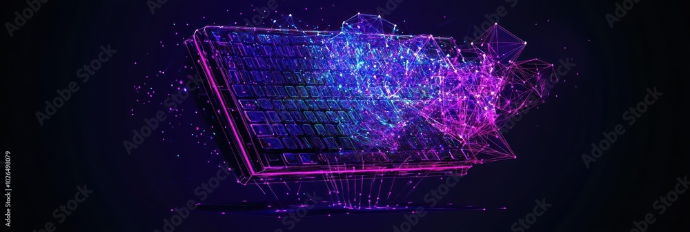 Aufkleber a digital representation of a keyboard with vibrant colors and abstract particles.