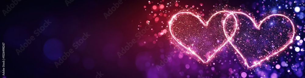 Poster A vibrant graphic featuring intertwined hearts with a sparkling effect, symbolizing love.