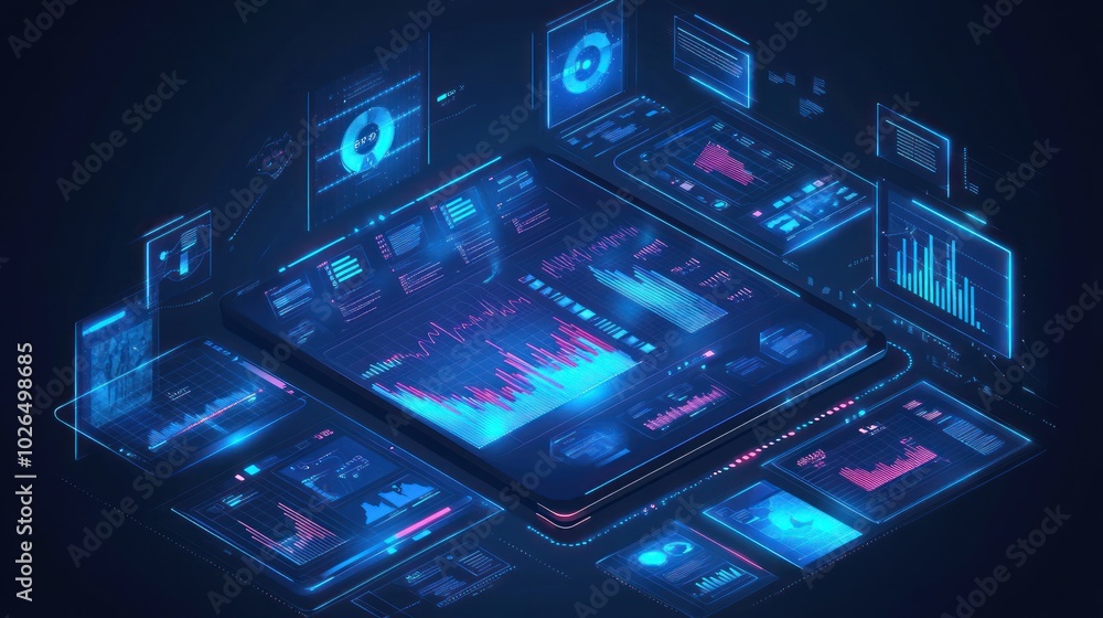 Aufkleber digital interface displaying various data visualizations and analytics.